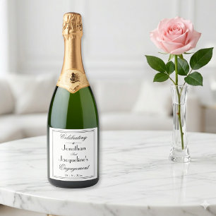Étiquettes Pour Bouteilles De Vin Mousseux Classique Blanc Élégant Double Bordure Écriture No