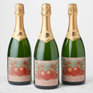 Étiquettes Pour Bouteilles De Vin Mousseux Coeur rouge