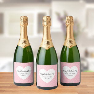 Étiquettes Pour Bouteilles De Vin Mousseux Coeurs blancs roses Saint Valentin