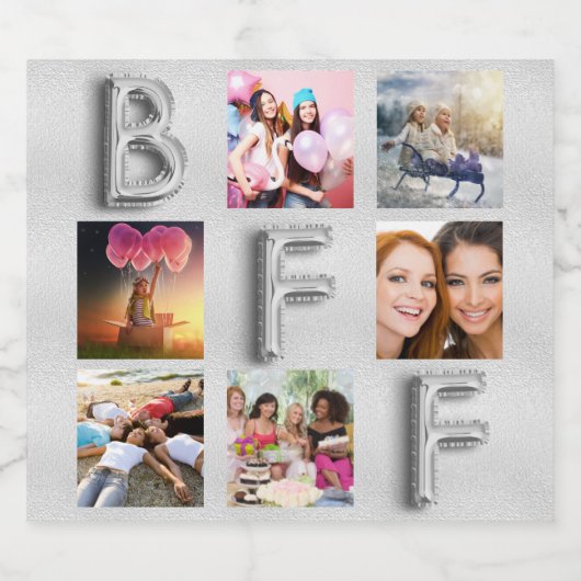 Étiquettes Pour Bouteilles De Vin Mousseux Collage photo argenté métallisé amies BFF (Étiquettes simples)