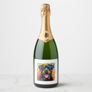 Étiquettes Pour Bouteilles De Vin Mousseux Coloré Rottweiler Pop Art � style éclaboussant