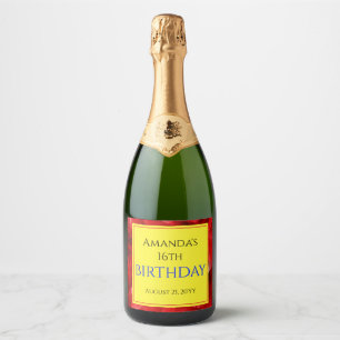 Étiquettes Pour Bouteilles De Vin Mousseux Conception de cristal abstrait rouge Anniversaire