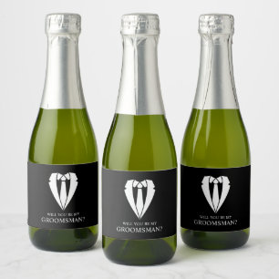 Étiquettes Pour Bouteilles De Vin Mousseux Costume Mariage noir et Cravate Groomsman Proposit