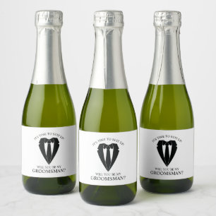 Étiquettes Pour Bouteilles De Vin Mousseux Costume Mariage noir et Cravate Groomsman Proposit