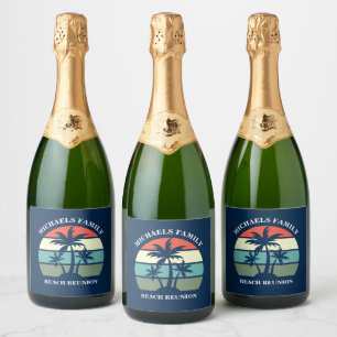 Étiquettes Pour Bouteilles De Vin Mousseux Coucher de soleil sur un palmier tropical personna