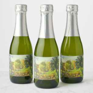 Étiquettes Pour Bouteilles De Vin Mousseux Couleur d'aquarelle de peinture de chute solaire