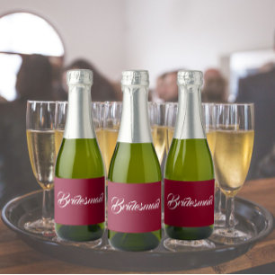 Étiquettes Pour Bouteilles De Vin Mousseux Cranberry Red Stylisé Script Mariage Bridesmaid