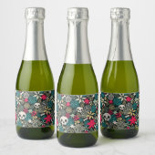 Étiquettes Pour Bouteilles De Vin Mousseux Crâne en fleurs (Bouteilles)