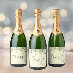 Étiquettes Pour Bouteilles De Vin Mousseux Cream et Eucalyptus Wedding Sparkling Wine
