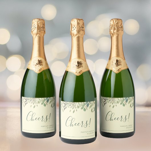 Étiquettes Pour Bouteilles De Vin Mousseux Cream et Eucalyptus Wedding Sparkling Wine