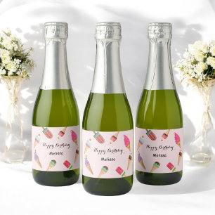 Étiquettes Pour Bouteilles De Vin Mousseux Crème glacée Popsicle Anniversaire Rose
