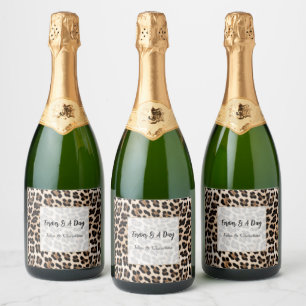 Étiquettes Pour Bouteilles De Vin Mousseux Crémeux Brown Empreinte de léopard noir Mariage an