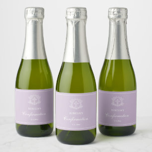 Étiquettes Pour Bouteilles De Vin Mousseux Croix florale simple sur Lilac Confirmation