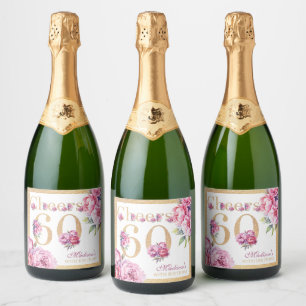 Étiquettes Pour Bouteilles De Vin Mousseux Custom Luxury 60th Birthday Pink Gold Parties scin