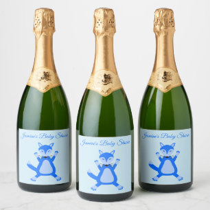 Étiquettes Pour Bouteilles De Vin Mousseux Cute Blue Baby Boy Fox Baby shower personnalisé