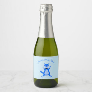 Étiquettes Pour Bouteilles De Vin Mousseux Cute Blue Baby Boy Fox Baby shower personnalisé