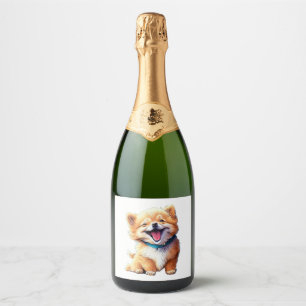 Étiquettes Pour Bouteilles De Vin Mousseux CUTE CHIEN riant de T-shirt classique