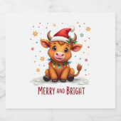 Étiquettes Pour Bouteilles De Vin Mousseux Cute Highland Baby Cow Christmas Lights Merry & Br (Étiquettes simples)