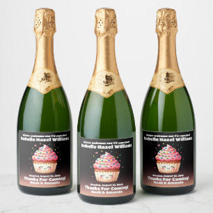 Étiquettes Pour Bouteilles De Vin Mousseux Cute L'il Cupcake Sprinkings Baby shower Bienvenue