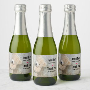Étiquettes Pour Bouteilles De Vin Mousseux Cute Ours Stuffé Baby shower Mur Rustique En Bois