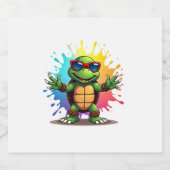 Étiquettes Pour Bouteilles De Vin Mousseux Cute Turtle Wearing Sunglasses Paint Splash Sea An (Étiquettes simples)
