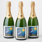 Étiquettes Pour Bouteilles De Vin Mousseux Cute Unicorn Starry Night (4) (Bouteilles)