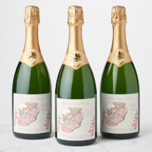 Étiquettes Pour Bouteilles De Vin Mousseux Cute Vintage bébé fille Baby shower en boîte rose