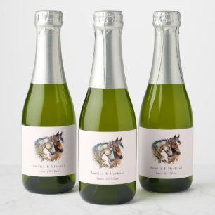 Étiquettes Pour Bouteilles De Vin Mousseux Deux beaux chevaux Western Boho Mariage