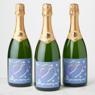 Étiquettes Pour Bouteilles De Vin Mousseux deux coeurs, mariage romantique.Personnalisé