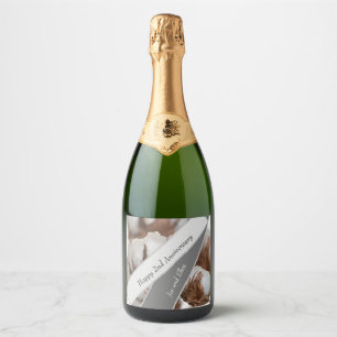 Étiquettes Pour Bouteilles De Vin Mousseux Deuxième anniversaire avec le plante de coton