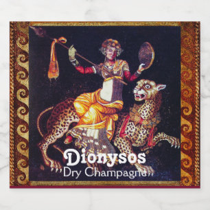 Étiquettes Pour Bouteilles De Vin Mousseux DIONYSOS AVEC LA SPEAR ÉQUITATION LEOPARD Grecque