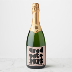 Étiquettes Pour Bouteilles De Vin Mousseux Diplômé Simple Moderne 2023 Noir & Rose