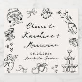 Étiquettes Pour Bouteilles De Vin Mousseux Doodles Mariages dessinés à la main (Étiquettes simples)