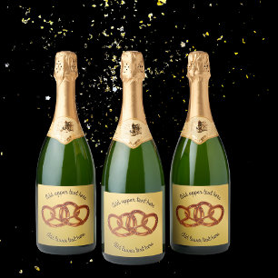 Étiquettes Pour Bouteilles De Vin Mousseux Double Pretzels : Pain noué sur Fake Gold personna