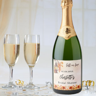 Étiquettes Pour Bouteilles De Vin Mousseux Douce pluie de mariage automnal fleurs oranges feu