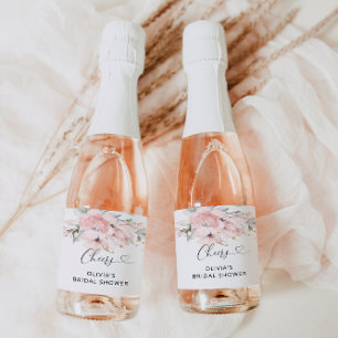 Étiquettes Pour Bouteilles De Vin Mousseux Douche à nuptiale rose pâle