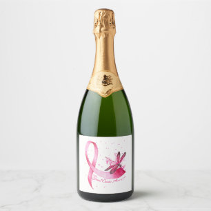 Étiquettes Pour Bouteilles De Vin Mousseux Dragonfly rose Ruban Sensibilisation au cancer du