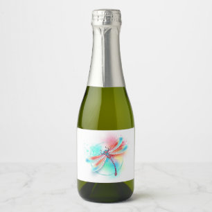 Étiquettes Pour Bouteilles De Vin Mousseux Dragonfly rouge sur l'arrière - plan aquarelle