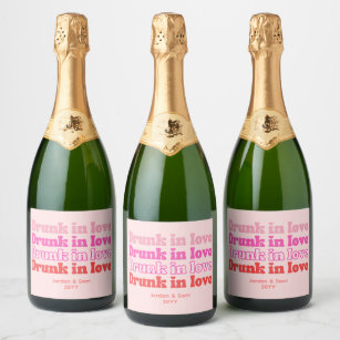 Étiquettes Pour Bouteilles De Vin Mousseux Drunin in Love Bachelorette Party Retro rose