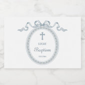 Étiquettes Pour Bouteilles De Vin Mousseux Dusty Blue Bow Cadre grec Baptême (Étiquettes simples)