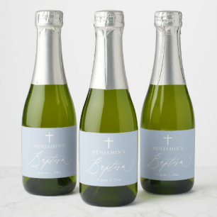Étiquettes Pour Bouteilles De Vin Mousseux Dusty Blue Boy Baptême Mini Sparkling Vin bouteill