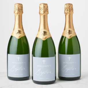 Étiquettes Pour Bouteilles De Vin Mousseux Dusty Blue Cross Baptism Sparkling Wine Bottle Lab
