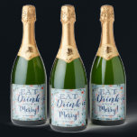 Étiquettes Pour Bouteilles De Vin Mousseux Eat Drink and Be Merry Christmas Floral Holiday<br><div class="desc">Make your own sparkling wine bottle labels for holiday gifts or favors with these personalized labels featuring modern,  elegant winter flowers - poinsettias,  berries and leaves - with Eat,  Drink and Be Merry in chic lettering. MATCHING items in our store.</div>