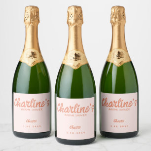 Étiquettes Pour Bouteilles De Vin Mousseux Écriture manuscrite rose pastel Fête des mariées r