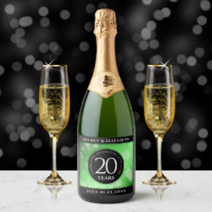 Étiquettes Pour Bouteilles De Vin Mousseux Élégant 20e anniversaire de Mariage d'émeraude