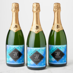 Étiquettes Pour Bouteilles De Vin Mousseux Élégant 41ème anniversaire Mariage de Topaz Bleu