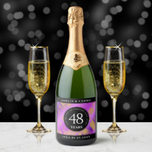 Étiquettes Pour Bouteilles De Vin Mousseux Élégant 48e anniversaire de Mariage d'Améthyste