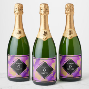 Étiquettes Pour Bouteilles De Vin Mousseux Élégant 6ème anniversaire de Mariage d'Améthyste