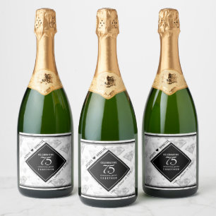 Étiquettes Pour Bouteilles De Vin Mousseux Élégant 75e anniversaire de Mariage de diamant