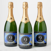 Étiquettes Pour Bouteilles De Vin Mousseux Élégant 9e anniversaire Mariage Lapis Lazuli (Bouteilles)